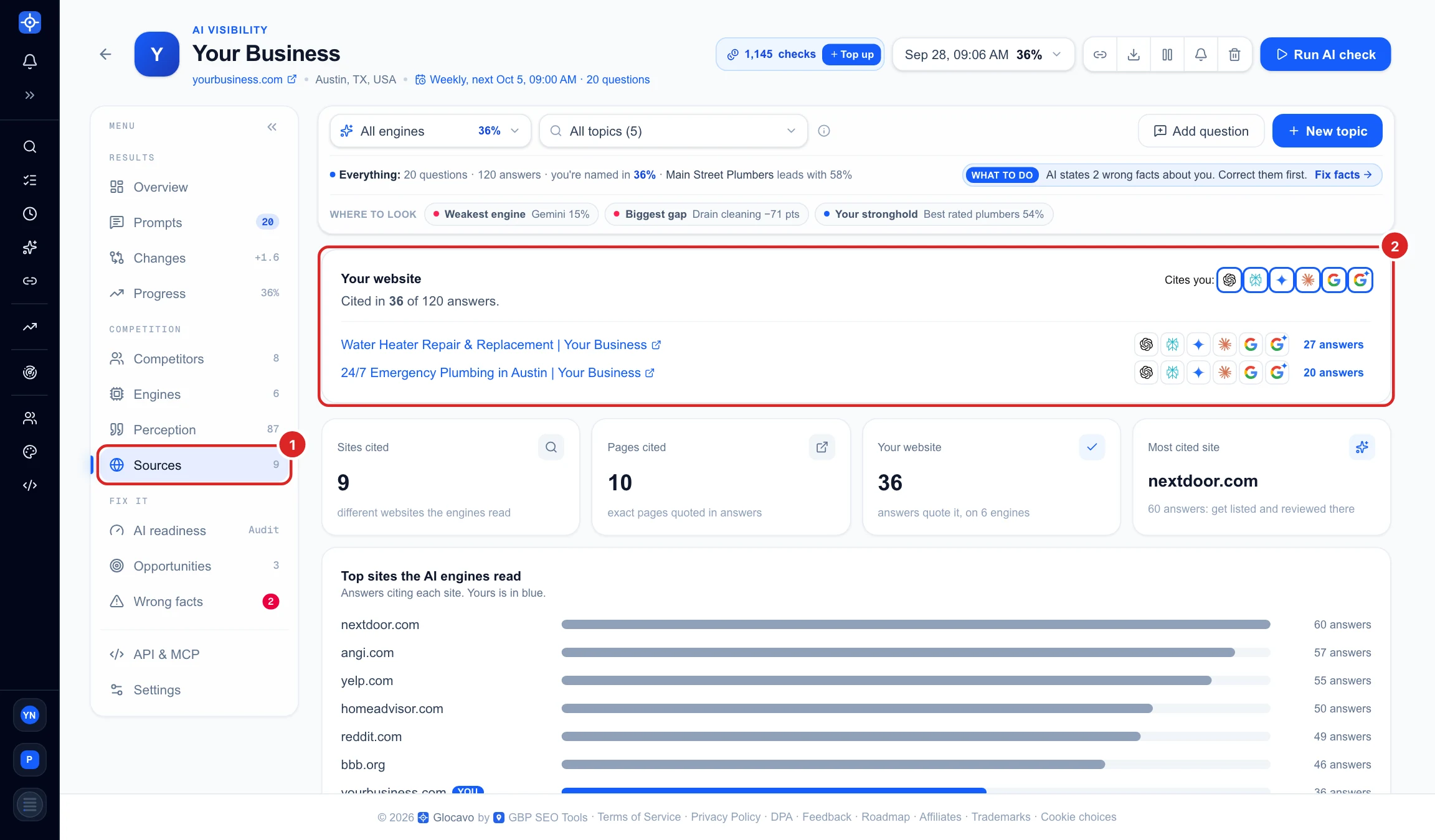 The Sources section with the Your website card at the top