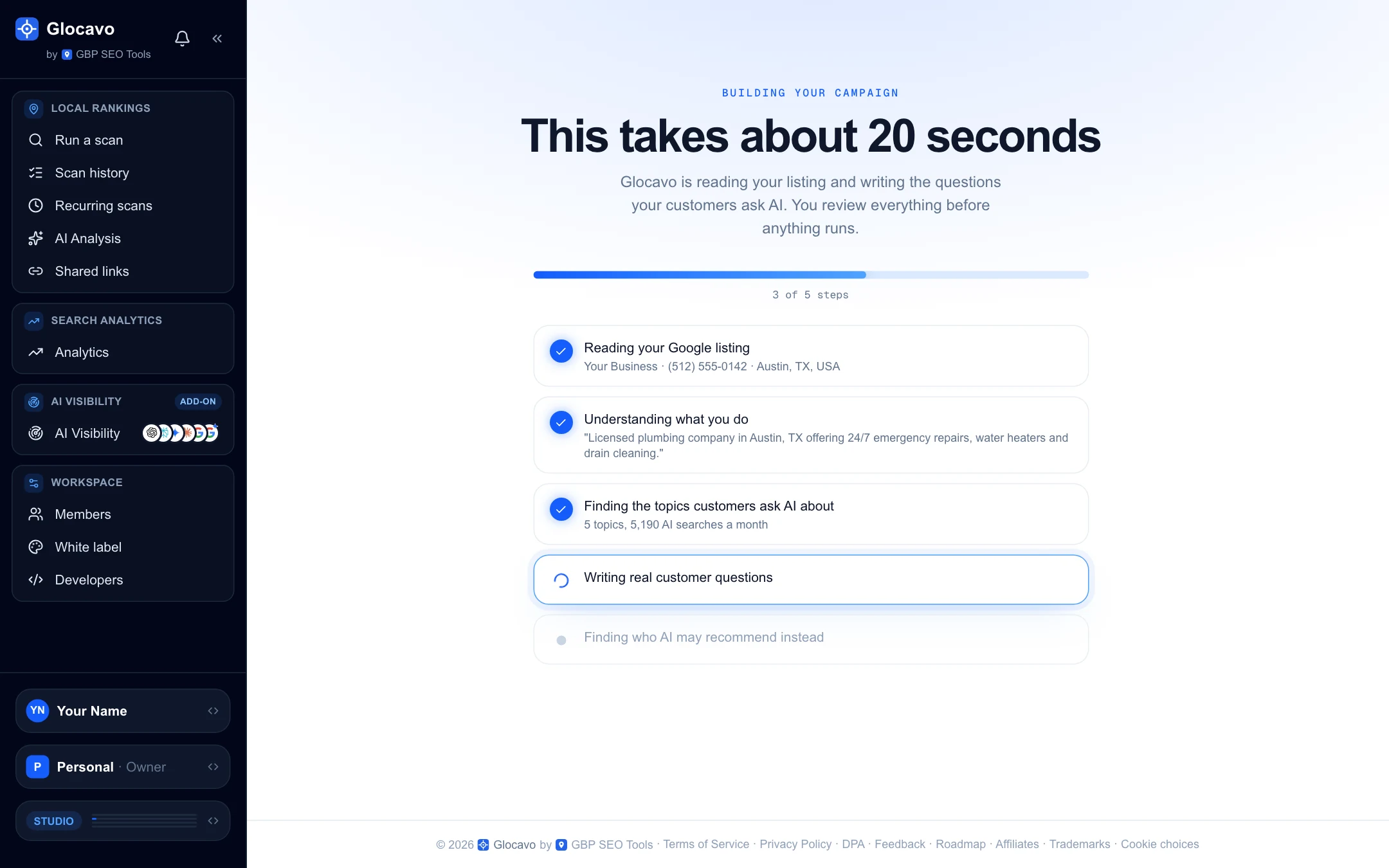 The Building your campaign screen with five steps and a progress bar