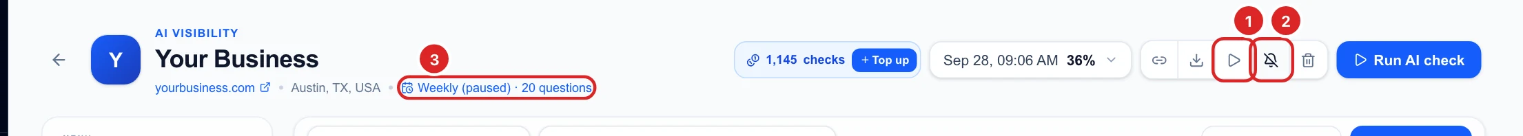 The header with the schedule paused and emails turned off