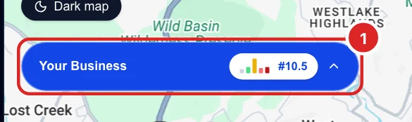 The folded details bar showing Your Business, a small bar chart of the rank bands and the average position