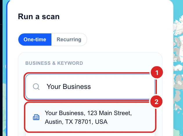 The business search box with Your Business typed in and the matching Google listing below it