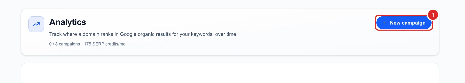 The Analytics page with no campaigns yet and the New campaign button